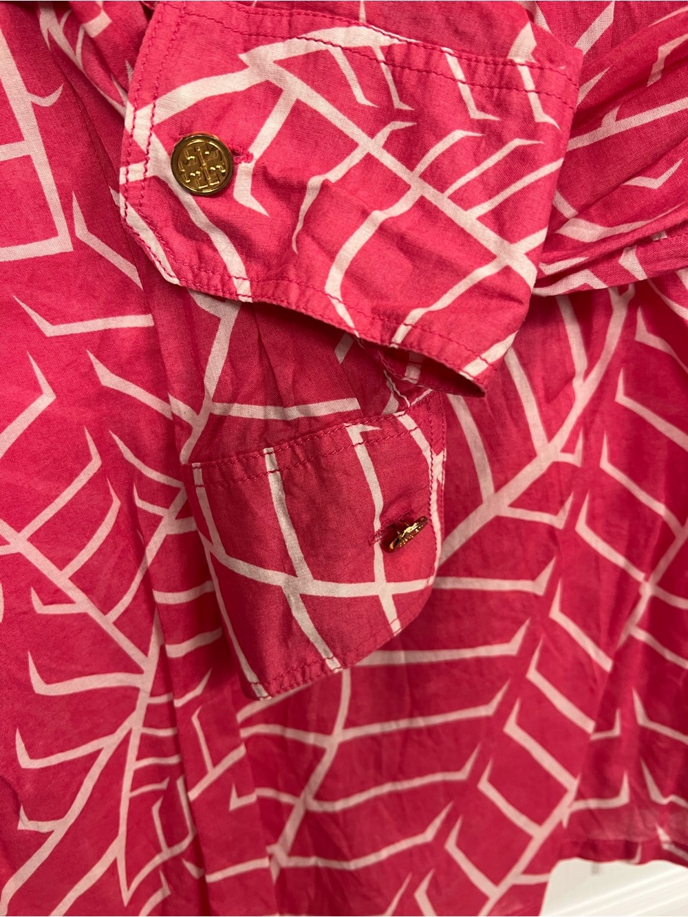 Tory Burch Hot Pink & White Printed Button-Down Shirt - Picture 4 of 4